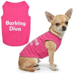 Parisian Pet Camiseta para cachorro - Camiseta bordada para cachorro "Barking Diva" - Roupas femininas respiráveis e leves para cães - camisetas rosa sem mangas para cães - laváveis na máquina para