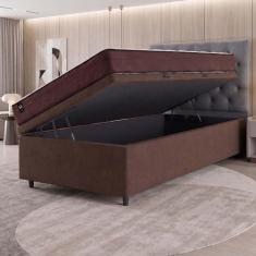 Conjunto Box Baú Atlanta Marrom 88x188x69 Espuma D45 - King House