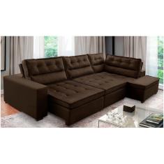 Sofá de Canto Retrátil e Reclinável com Molas 3,00x2,00 Virginia Suede Marrom Adonai Estofados