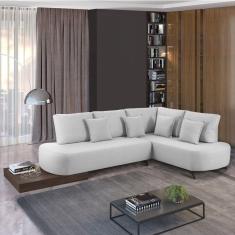 Sofá de Canto 4 Lugares com Almofadas Decorativas Paris 2192 Estofart Cinza