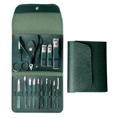 Cortadores de unhas cortadores para manicure conjunto aço inoxidável prego pedicure tesoura conjunto viagem aliciamento ferramenta caso, 16 pçs verde escuro