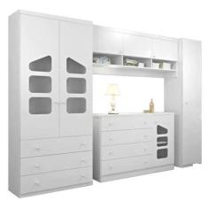 Kit Quarto Infantil Bebê 4 Peças Eloisa Cômoda E Guarda Roupa 2 Portas Módulo Aéreo e Armario Bco - Phoenix Baby 