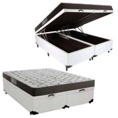 Cama Box Baú Queen Colchão Mola Ensacada Belos Sonhos + Box Suede 69x158x198 Preto