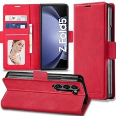 Qissy Capa flip de couro para Samsung Galaxy Z Fold 5 com proteção de dobradiça, capa carteira magnética fina e luxuosa [porta-cartão], proteção total à prova de choque para Samsung Z Fold 5