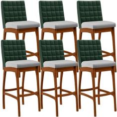 Kit 06 Banquetas Altas Mila Facto Verde Musgo Linho Cinza