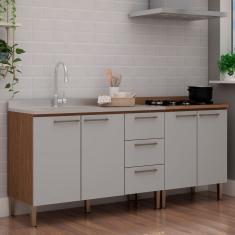 Cozinha Modulada 2 Balcões com Tampo de 70cm para Cooktop Ébano/Cinza