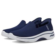 Skechers Tênis feminino Go Walk Arch Fit 2.0 Delara Hands Free Slip ins, Azul-marinho/branco, 34