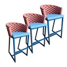 3 Banquetas Bali em Alumínio e Trico Náutica Trama