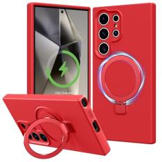 Vanxiliiy Capa compatível com Samsung Galaxy S24 Ultra com suporte, capa de silicone líquido com proteção total para câmera, suporte magnético compatível com MagSafe, vermelho