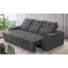 Sofá Retrátil Reclinável 3 lugares 2,30m com Porta Copos e USB Hannah Suede Cinza Adonai Estofados