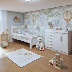 Quarto Infantil com Cama Solteiro Athenas e Cômoda 8 Gavetas 2 Portas 