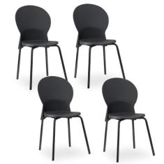 Kit 04 Cadeiras Fixa Base Preta Luna F02 Preto - Lyam Decor