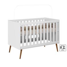 Berço Infantil Lunna 100% MDF Estilo Retrô Branco C/ Colchão - Peterne