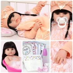 Boneca Reborn Realista Menina Morena Linda Completa 13 Itens - Cegonha
