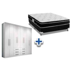 Cama Box Casal + Colchão Physical Ortobom + Guarda Roupa Master 8.6 Branco