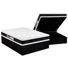 Cama Box Baú Casal: Colchão Espuma Castor D45 Black E White Air Double Face + Base Black(138X188)