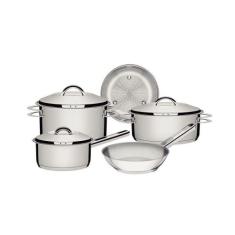 Jogo De Panelas Tramontina Solar Em Aço Inox Com Fundo Triplo E Tampas