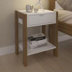 Mesa de Cabeceira 1 Gaveta com Tomada Amendoa/Branco Az1016 - Tecno Mo