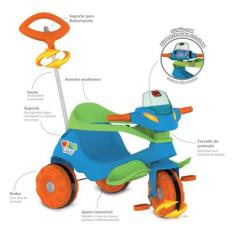 Triciclo Velobaby Passeio e Pedal Azul 356 Bandeirante