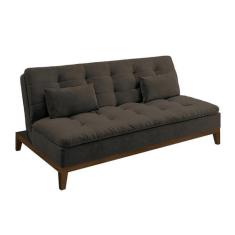 Sofá-Cama Casal 3 Lugares Premium Suede Pés de Madeira Café - Mobly