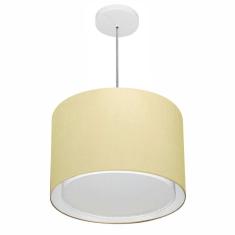 Lustre Pendente Cilíndrico Duplo Md-4292 Cúpula em Tecido 40x30cm Algodão Crú - Bivolt