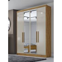 Guarda Roupa Solteiro com Espelho 4 Portas 3 Gavetas - Sevilha-Cumaru/Fendi - Móveis Novo Horizonte