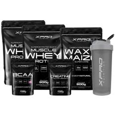 Kit 2x Whey Protein Muscle 900g+Creatina + Bcaa 100g + Waxy Maize 800g + Coquet 700ml-Xpro Nutrition-Unissex
