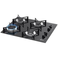 Fogão Cooktop 4 Bocas à Gás Fischer Mesa Vidro Preto, Preto, Bivolt