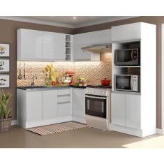 Cozinha Completa Madesa 100% MDF Acordes de Canto Portas Branco Brilho (Sem Tampo e Pia)