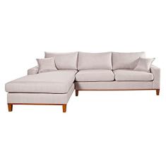 Sofa Living California 4 Lugares Chaise Lado Direito Revestido Linho Base Madeira Cor:Champagne