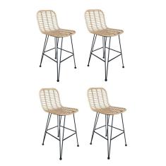 Conjunto 4 Banquetas Nassau em Aço e Fibra Sintética Bege/Preto