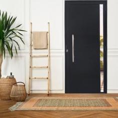 Porta Lambril de Alumínio 210 x 80cm com Puxador e Vidro Linha Veneza Lado Direito Preto