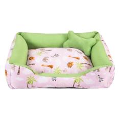 Cama para Cachorro Médio 60X50 Com Zíper Estampa Safari Rosa Com Verde