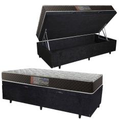 Cama Box Baú Solteiro Colchão Mola Ensacada Acolchões + Box Suede 61x88x188