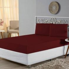 Jogo De Lençol Casal Padrão Malha 100% Algodão 3 Peças Cor Vinho