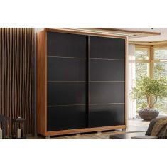 Guarda Roupa Solteiro 2 Portas de Correr e 3 Gavetas c/ Pés Belga Flex Nogueira/Nogueira ou Preto - Demóbile