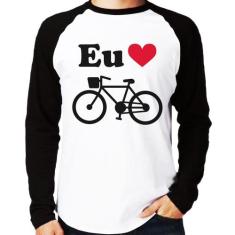 Camiseta Raglan Eu Amo Bicicleta Manga Longa - Foca na Moda, Branco, P