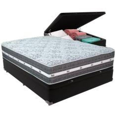 Cama Box Baú Preto E Colchão Black Graphite Molas Ensacadas Casal Anjos