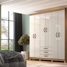 Guarda-roupa Casal 6 Portas e 3 Gavetas Ipê/Cristalo