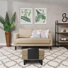 Conjunto Sofá 2 Lugares com Puff Baú 60cm e Bandeja Antúrio CabeCasa MadeiraMadeira