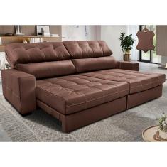 Sofá de Couro Legítimo Retrátil e Reclinável 2,75m Molas Ensacadas Cama inBox Majesty. SoftGel D40