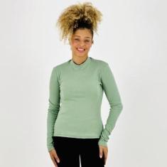 Blusa Malwee Canelada Gola Alta Manga Longa Feminina-Feminino