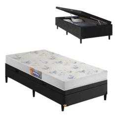 Cama Box Solteiro Baú Colchão Espuma 88x188x53cm Preto - KHIARA