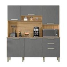 Armário De Cozinha Completa Ferrara 6 Portas 1 Gaveta Freijó / Grafite