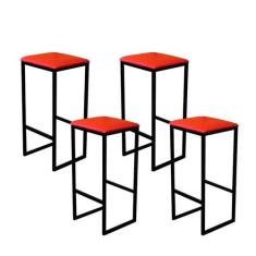 Jogo 4 Banqueta Alta Cozinha Balcão Bistrô Industrial Preta Assento Es