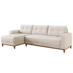 Sofá Rondomóveis R815 Domi com Chaise em espuma D33 no assento 4 Lugares pés madeira maciça bege