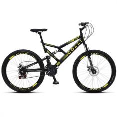 Bicicleta Colli 220 Aro Aéreo 26 Dupla Suspensão 21 Marchas Freios A Disco Preto Fosco/amarelo Neon