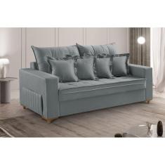 Sofá 3 Lugares Beny 200cm com Almofadas e Pés de Madeira Cinza