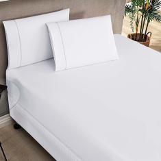 Jogo De Lençol Milano Casal Queen 3 Peças Percal 180 Fios Ponto Palito Classic - Branco