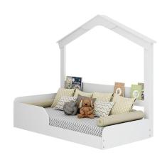 Cama Mini Infantil Mimo Com Casinha Porta Livros - Branco